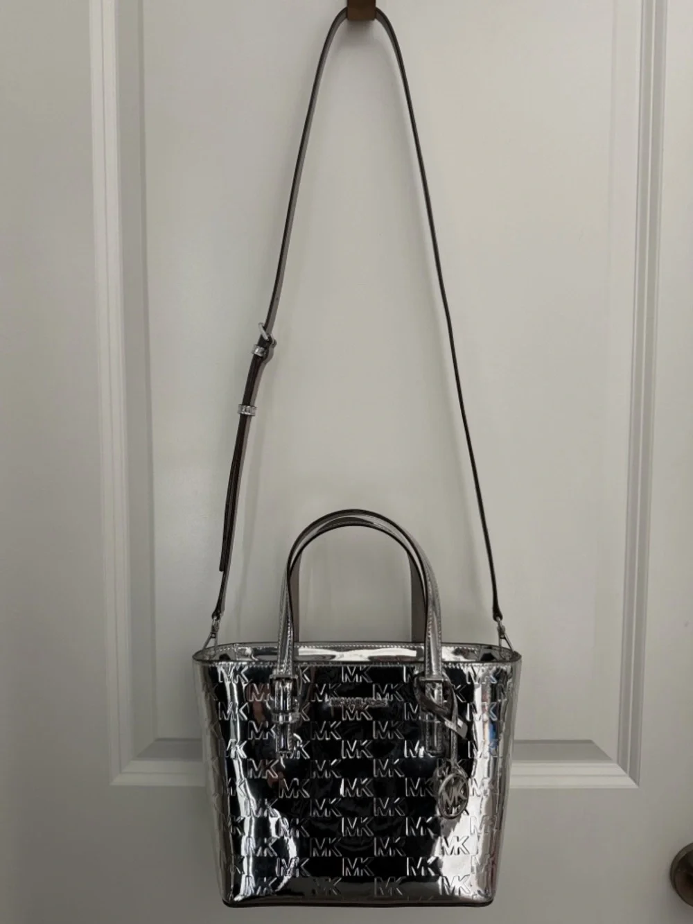 MICHAEL KORS Jet Set Extra Small Metallic Silver Embossed Tote - Picture 9 of 16